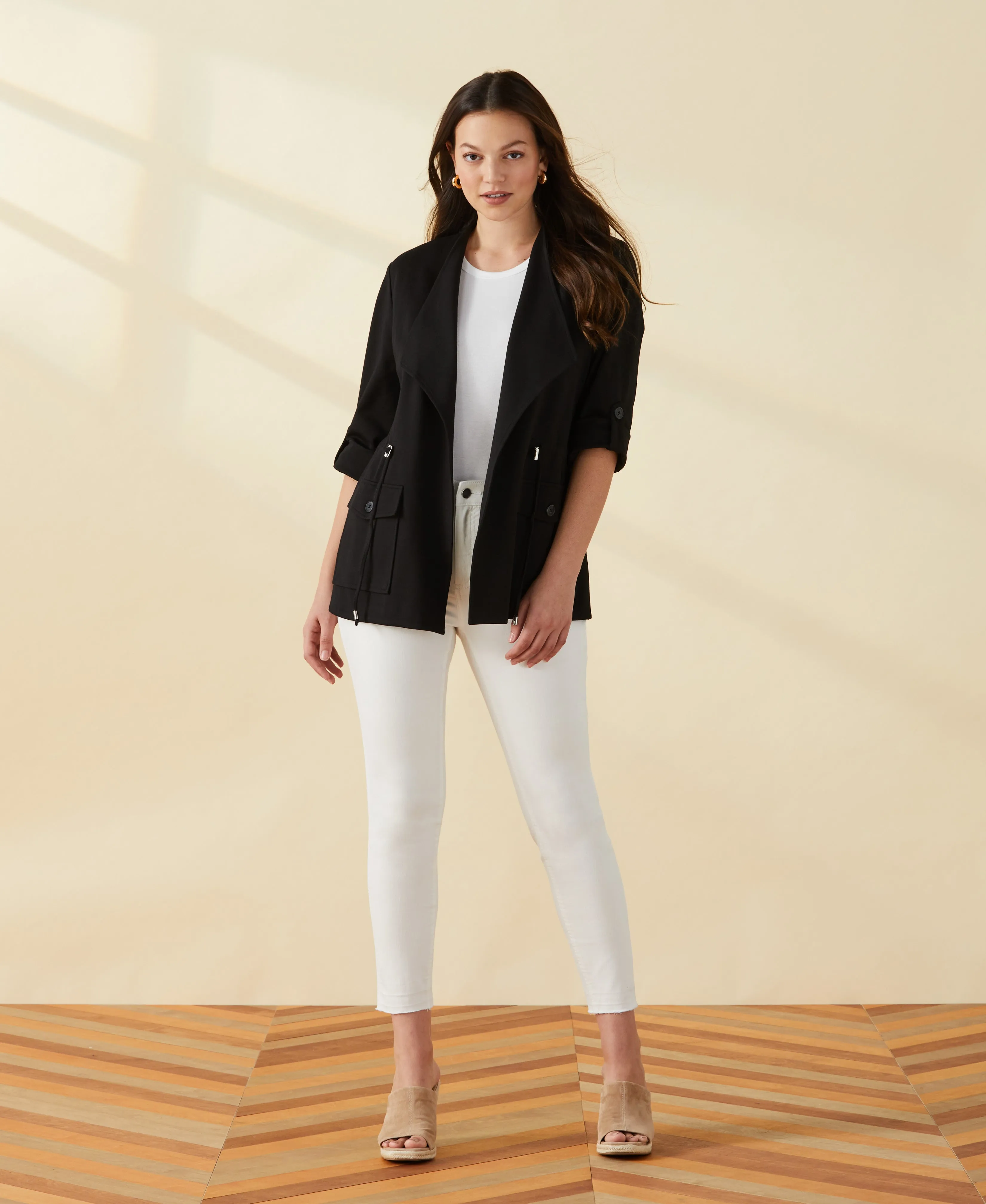 Ponte Knit Drape Front Jacket