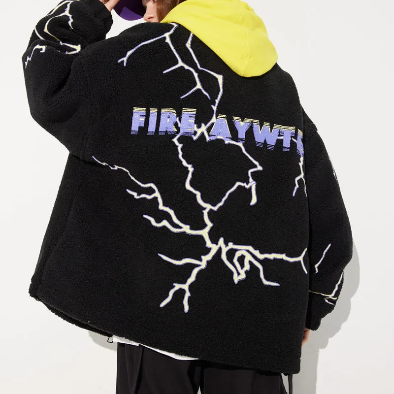 PopFlying Sherpa Winter Coat Colorful Lightning