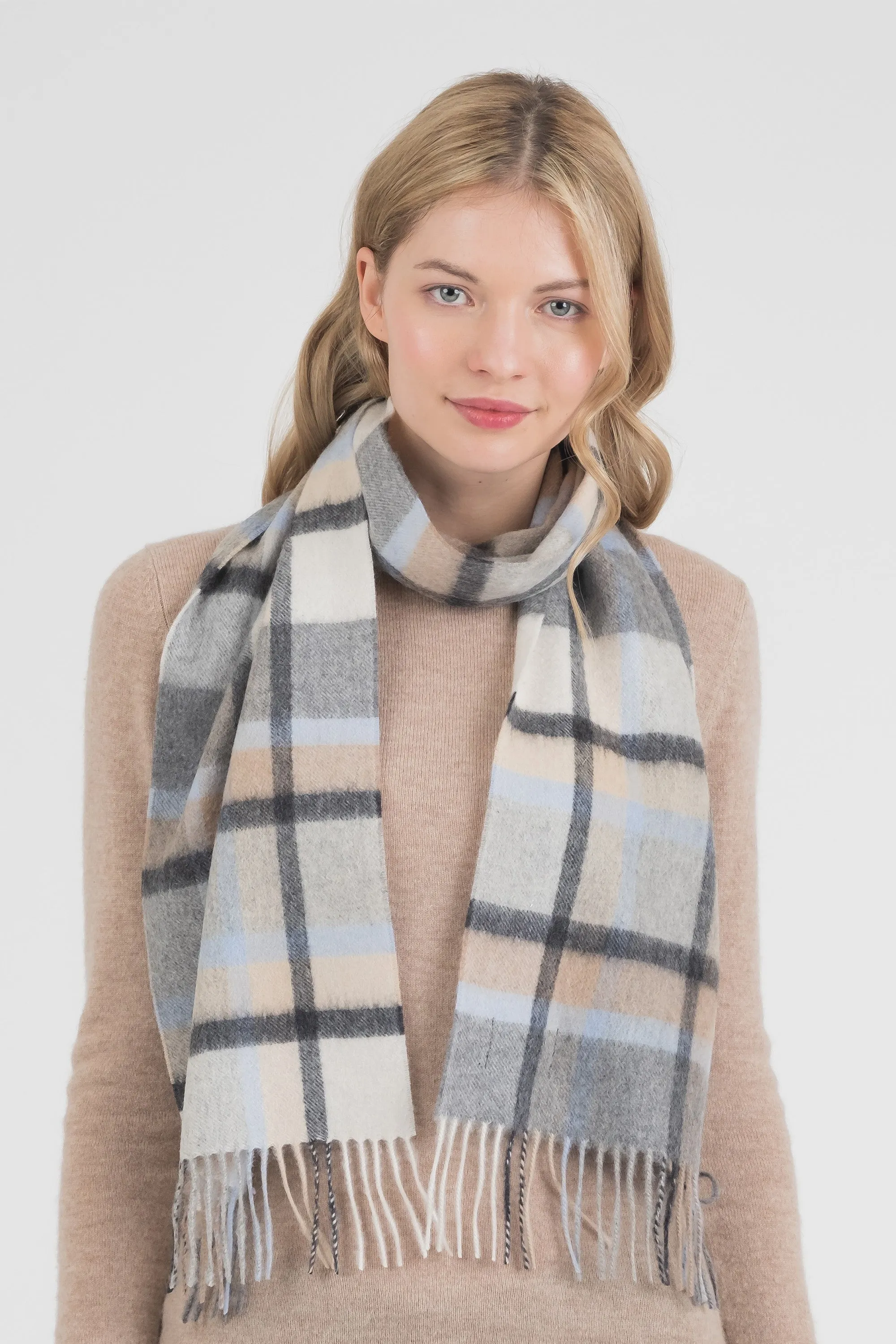 Princeton Check Cashmere Scarf - Blue