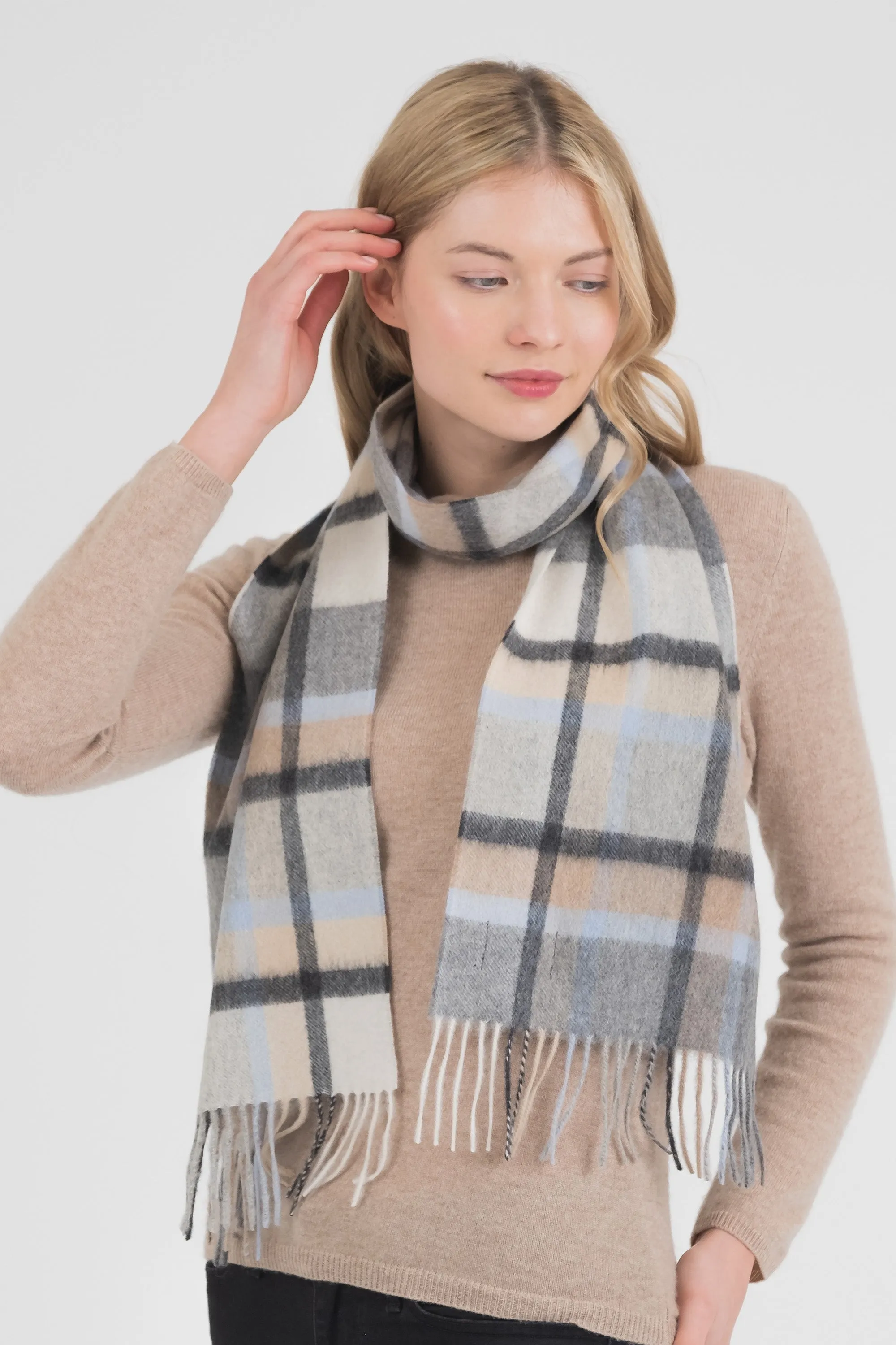 Princeton Check Cashmere Scarf - Blue