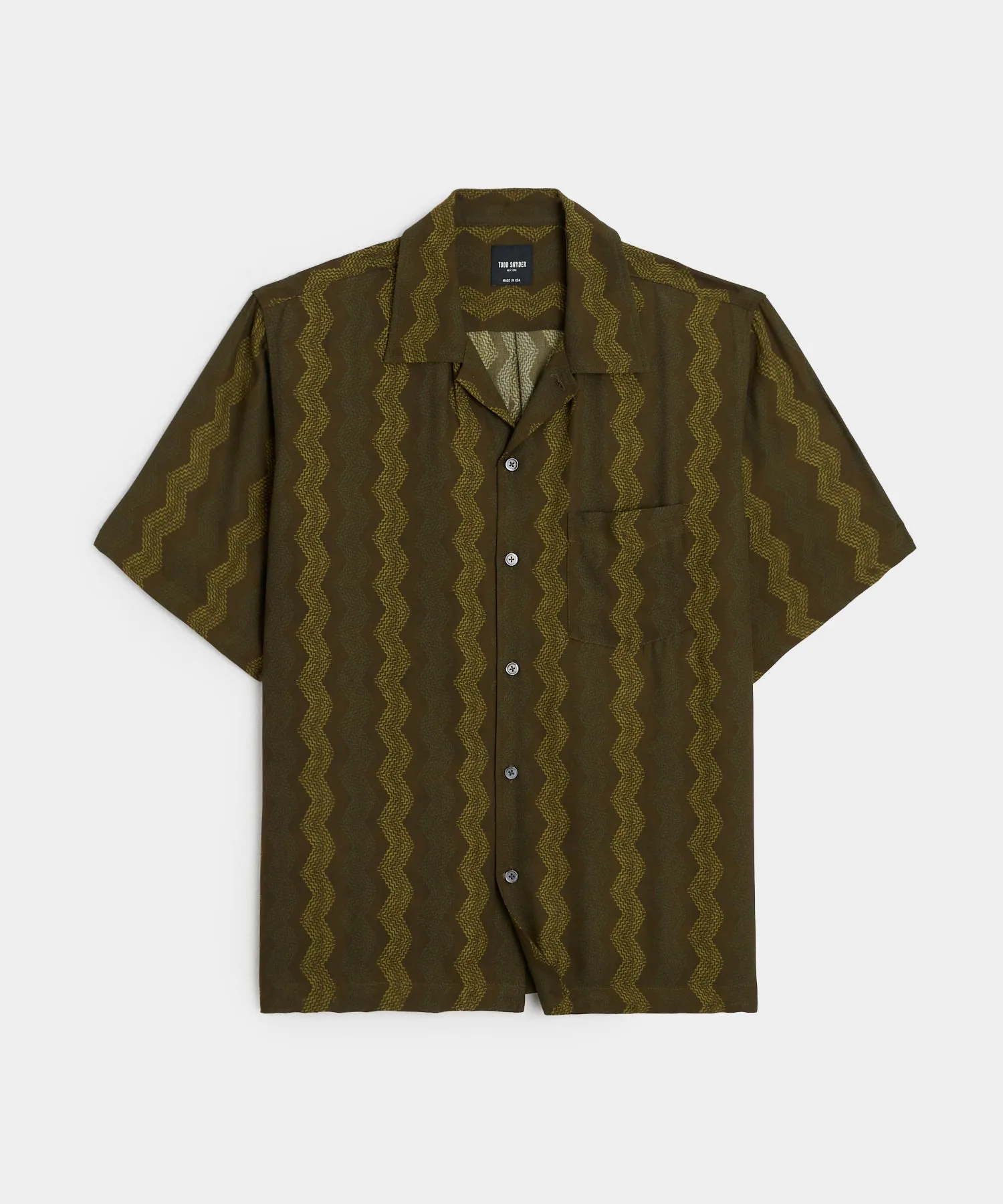 Relaxed Camp Collar Shirt in Olive Zigzag