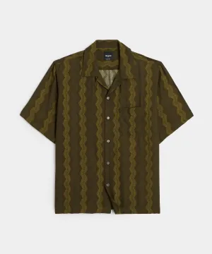 Relaxed Camp Collar Shirt in Olive Zigzag