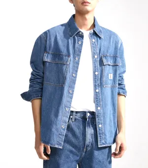 Relaxed Linear Denim Shirt Medium Blue