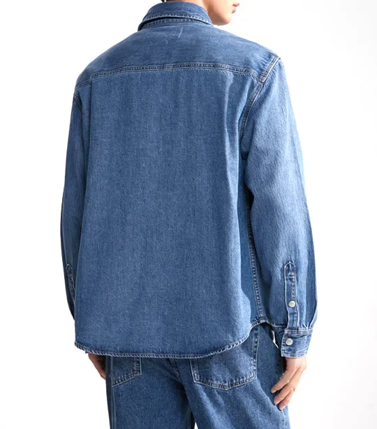 Relaxed Linear Denim Shirt Medium Blue