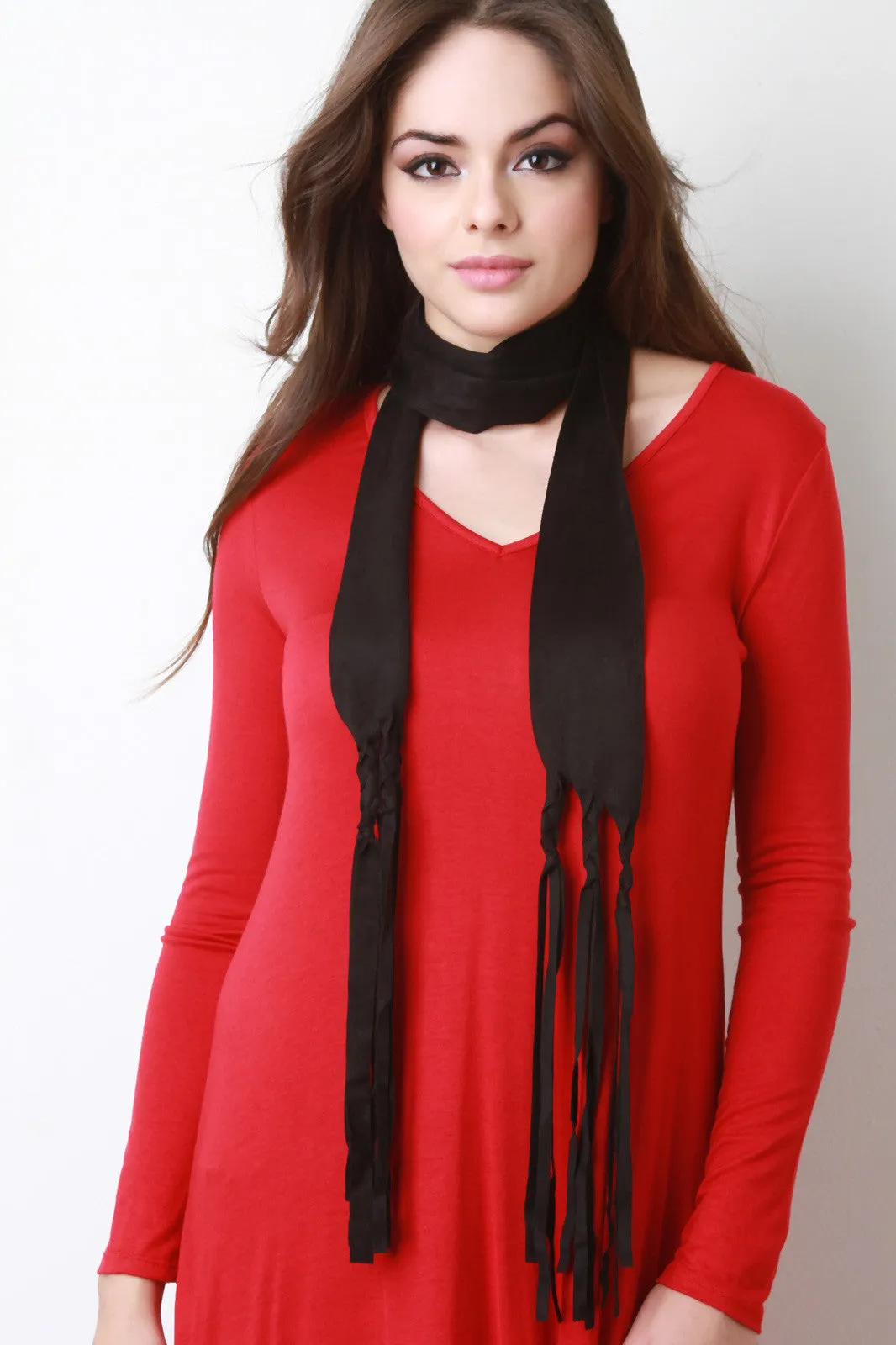 Suede Braided Fringe Scarf