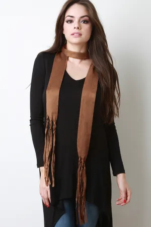 Suede Braided Fringe Scarf