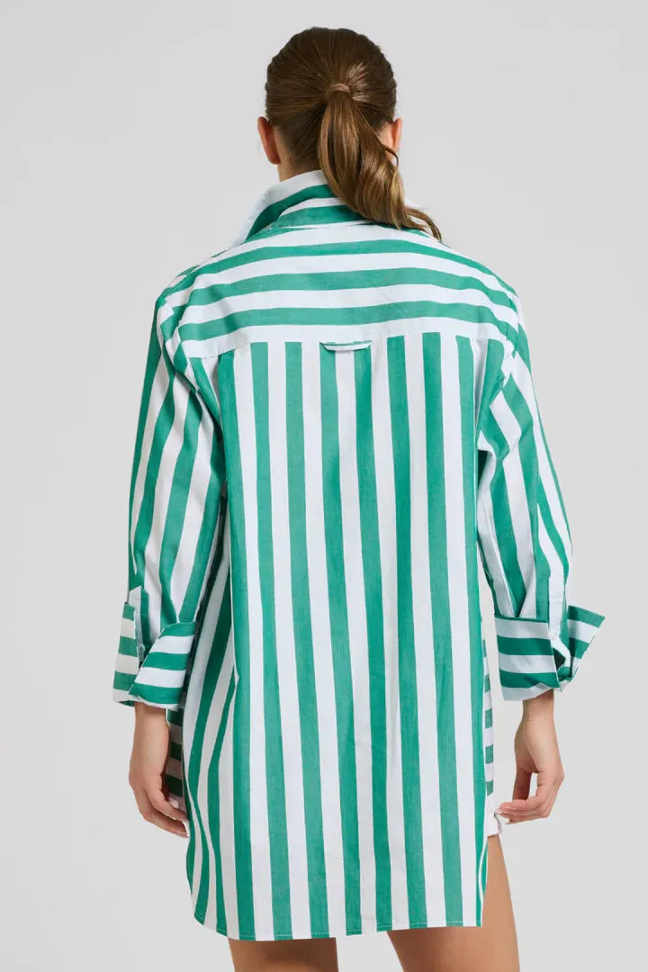 The Andrea Oversized Boyfriend Shirt - Green Wide Stripe