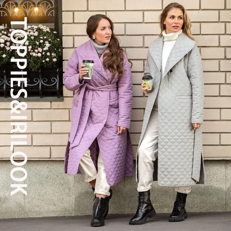 Toppies stilvolle Damen Parkas mit Schärpen Argyle Muster Kapuzenmantel Casual Tiefe Taschen maßgeschneiderte Kragen Oberbekleidung