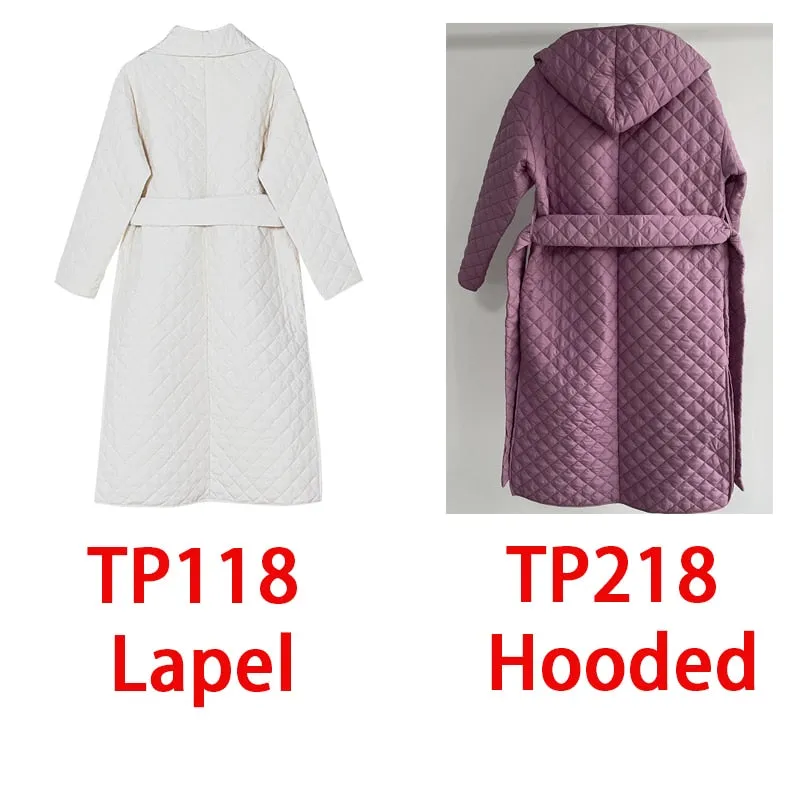 Toppies stilvolle Damen Parkas mit Schärpen Argyle Muster Kapuzenmantel Casual Tiefe Taschen maßgeschneiderte Kragen Oberbekleidung