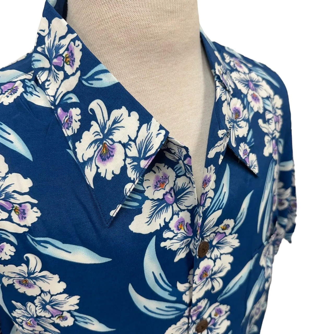 Vintage Hibiscus Print Hawaiian Shirt - BLUE | Vintage Aloha Shirts Brand: Kamehameha