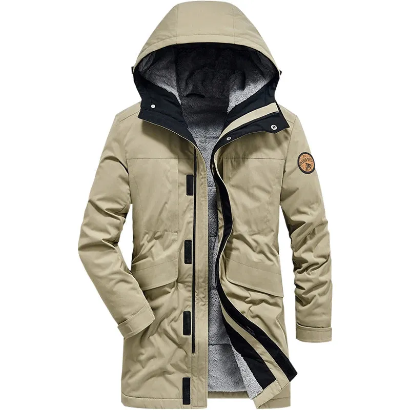 Winter Hooded Clothing Men's Parka Jackets Hooded Thicken Fleece Windbreaker Coats Solid Color Mens Outdoor Jackets Parkas