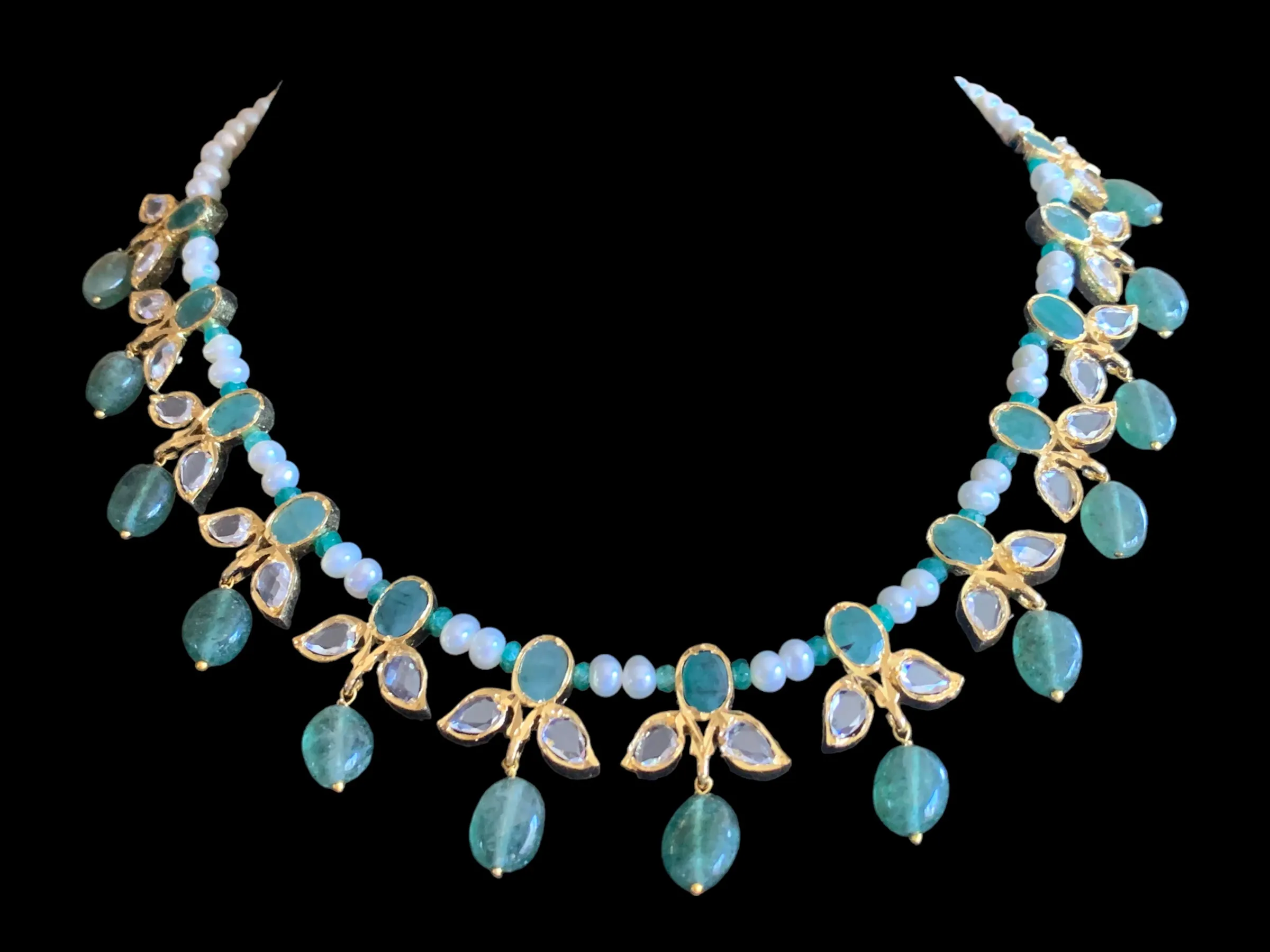 ZAFRIN gold plated silver necklace set in emeralds READY TO SHIP)