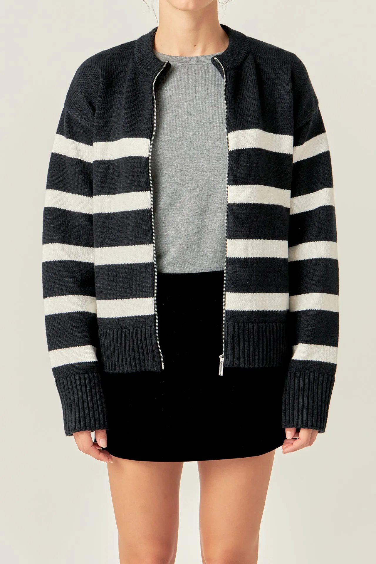 Zip Up Striped Sweater