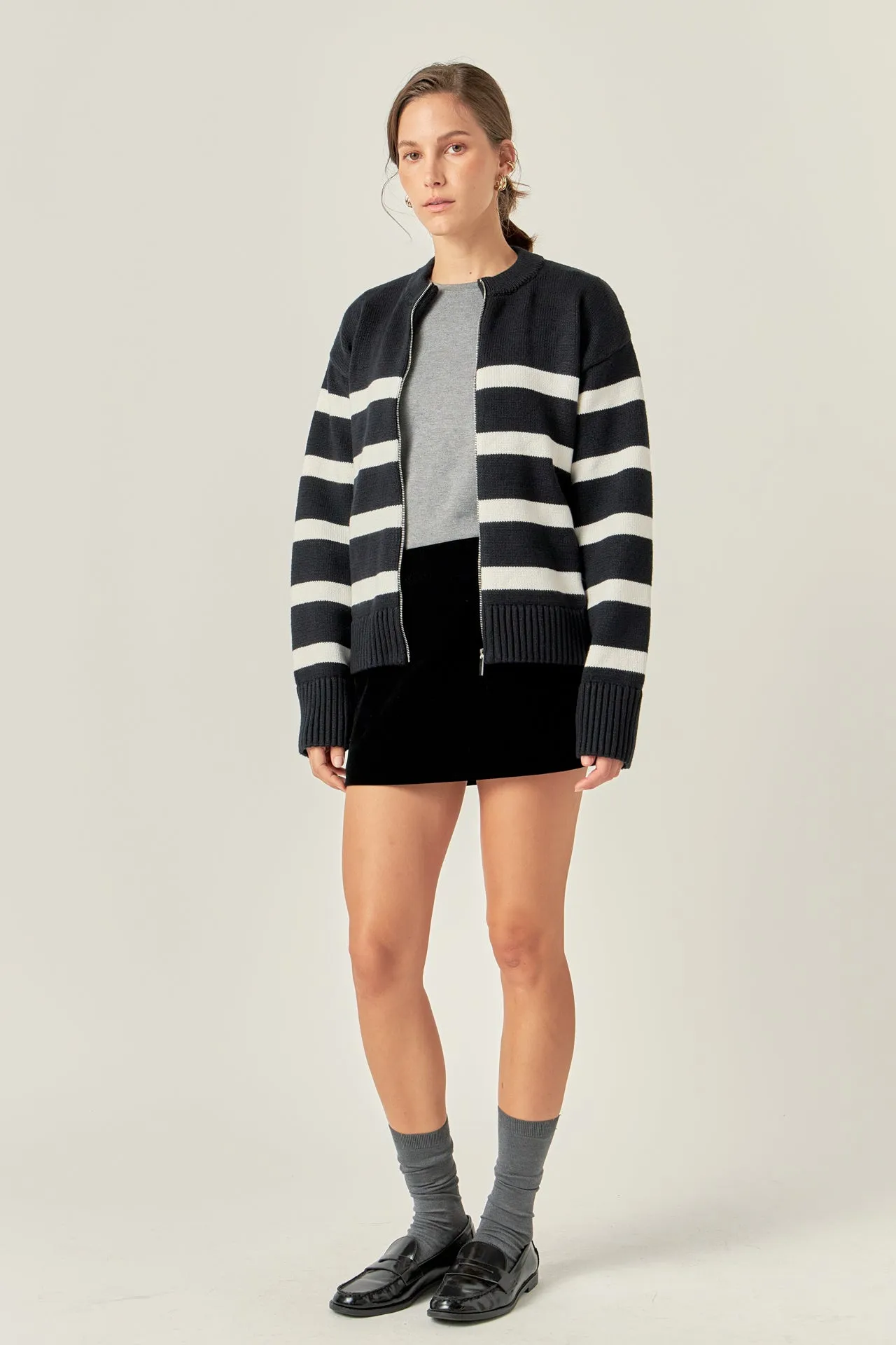 Zip Up Striped Sweater